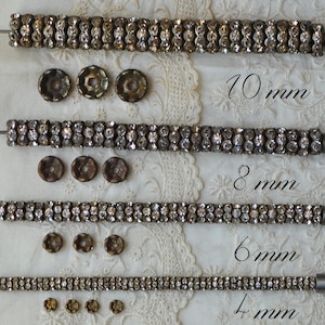 4 mm 6 mm 8 mm or 10 mm 20 Pieces Antique Gold Rhinestone Rondelle Beads Vintage Style Aged Gold Patina 20 Pieces