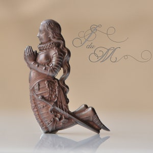 Vintage French Saint Joan of Arc in Prayer with Sword and Armor Medieval Solid Raw Brass Die Casting Stamping 1 Piece 561J