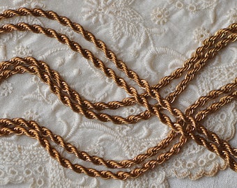 3 Feet French Rope Chain Raw Brass Ginger Tone 2 mm Diameter 1 Yard