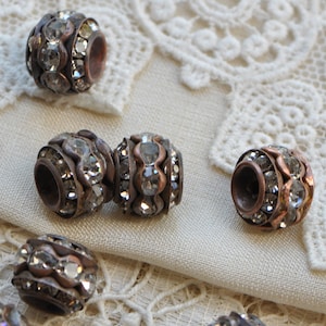 10mm 10 Pieces Vintage Rustic Rhinestone Antique Gold Patina Rondelle Beads