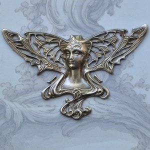 French Art Nouveau Angel Winged Princess Lady Nymph Finding Raw Brass Stamping Die Casting Made in France 407J
