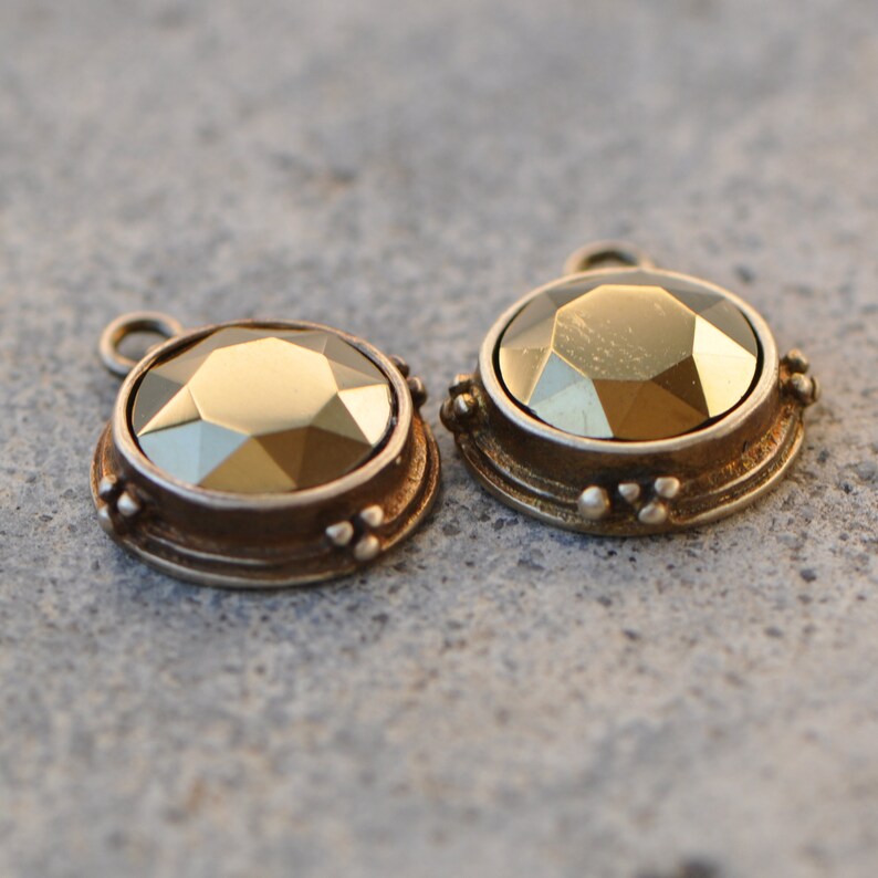 2 Pieces 10mm Diameter Rhinestone Drops Pendants Charms Aged Etsy