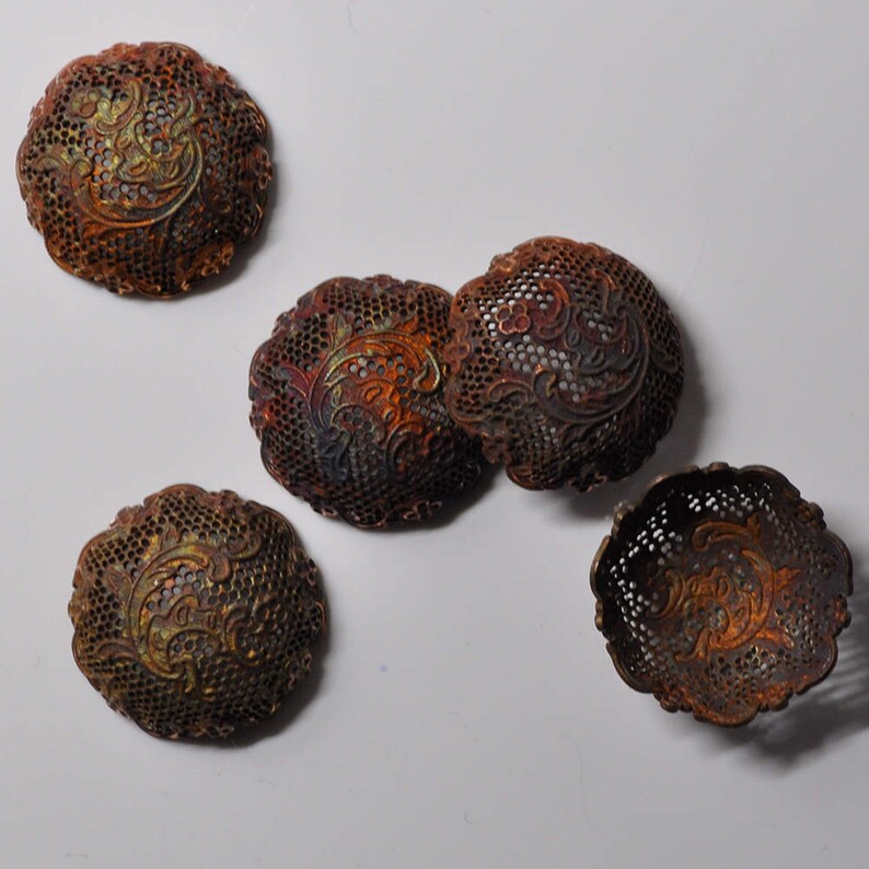 Large Antique Filigree Dapped Dome for Enameling French Lace Raw Brass 1 Piece 394J