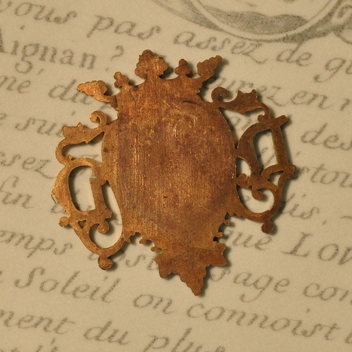 Vintage French Heart Crown Notre Dame Our Lady Raw Brass Emblem 1 Piece ...
