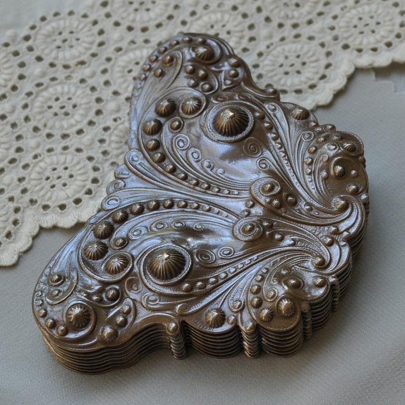 Large Stylized Butterfly Stamping Victorian Style Emblem Finding Antiqued Brass Made in USA
