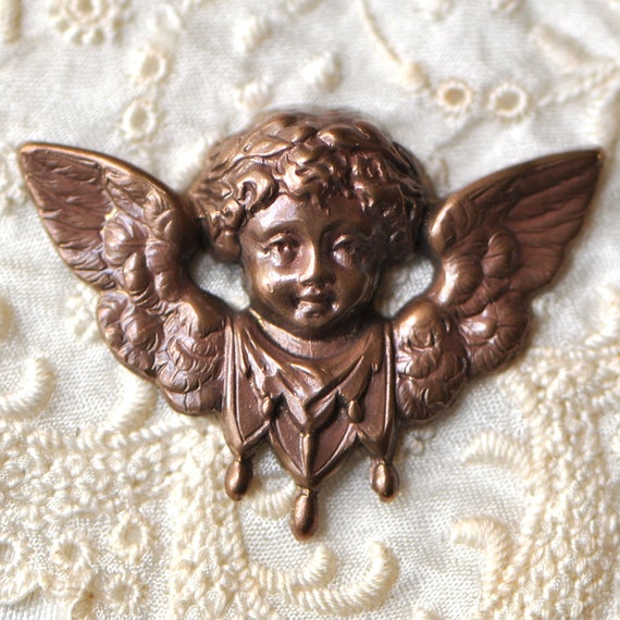 Vintage Cherub in Flight Brass Stamping French Made in France 1 Piece 538J