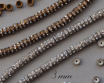 Tiny 3 mm 20 Pieces Rhinestone Rondelle Beads Vintage Style Antique Silver or Gold Tone