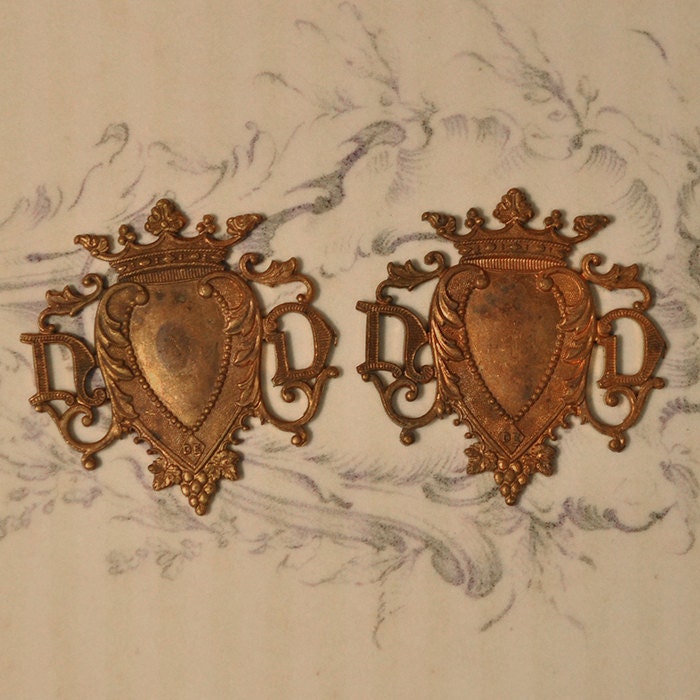 Vintage French Heart Crown Notre Dame Our Lady Raw Brass Emblem 1 Piece ...
