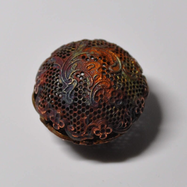 Large Antique Filigree Dapped Dome for Enameling French Lace Raw Brass 1 Piece 394J