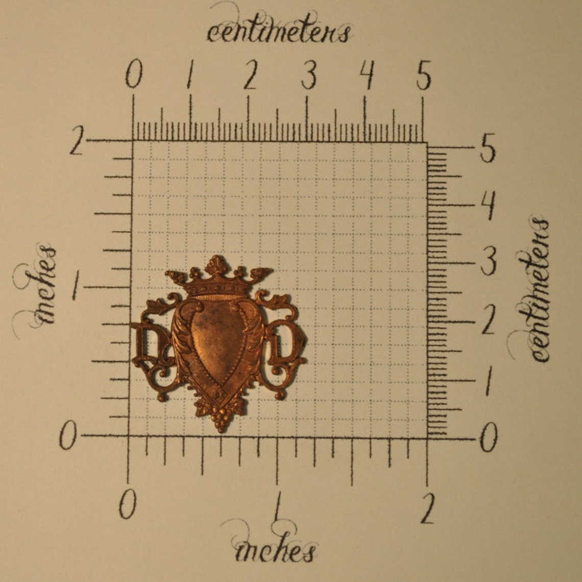 Vintage French Heart Crown Notre Dame Our Lady Raw Brass Emblem 1 Piece ...