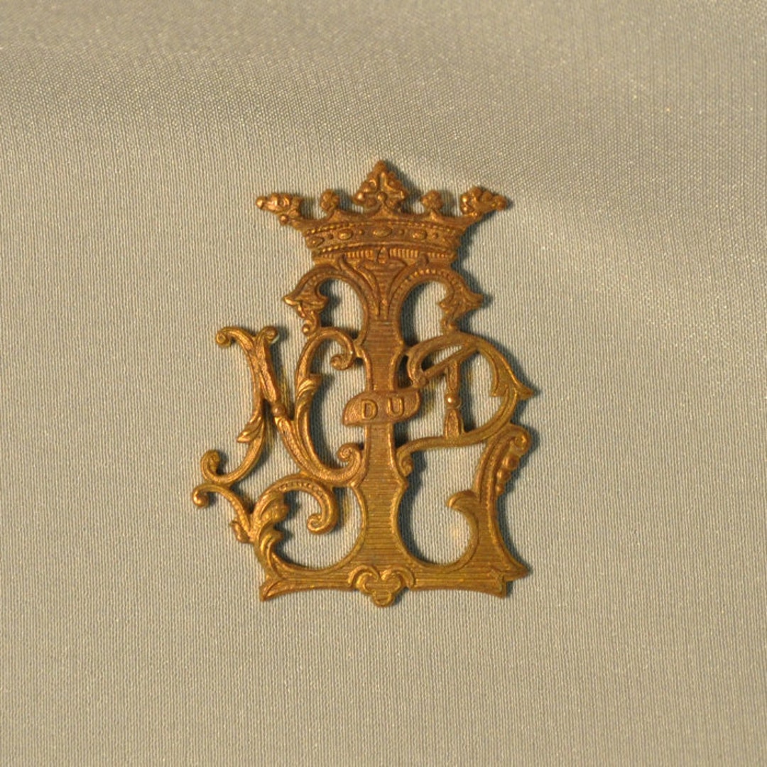 Vintage French Crown Notre Dame De Lourdes Our Lady Raw Brass Monogram ...
