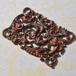 Vintage French Filigree Bracelet Link Gold Toned Thick Raw Brass Stamping Louis XV Style 1 Piece 310J image 2