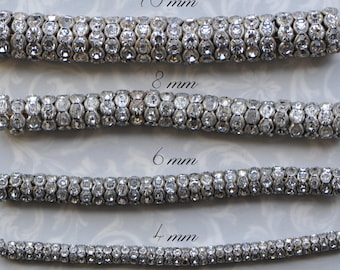Antique Silver 4mm 6mm or 8mm or 10mm 20 Pieces Rhinestone Rondelle Beads Vintage Style Aged Silver Patina