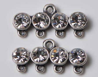 2 Pieces 4 to 1 Connectors Sterling Silver Plated Metal with Preciosa Crystal Rhinestones