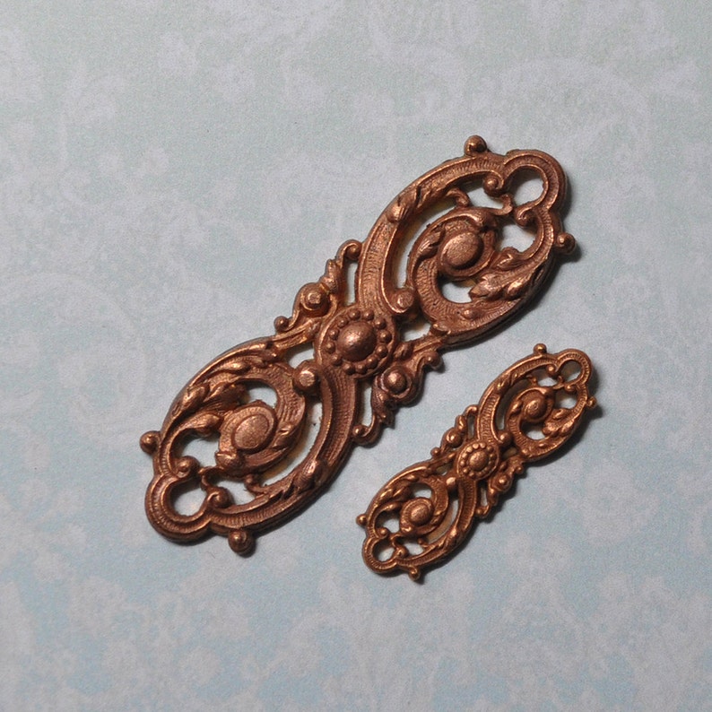 Vintage French Filigree Bracelet Chain Link Gold Toned Flat Back Raw Brass Stamping 1 Piece Choose from 2 Sizes 49J 50J image 1