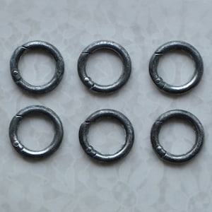 Large Antiqued Silver Tone Spring Rings Clasps Vintage Style 6 Pieces
