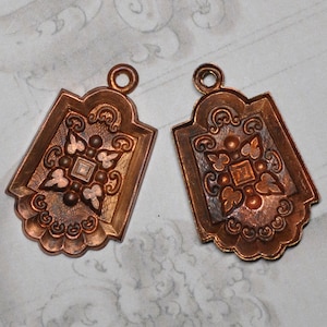 Vintage French Locket or Watch Fob Findings Ornate Shield Raw Gingerbread Brass Stampings 2 Pieces 479J image 4