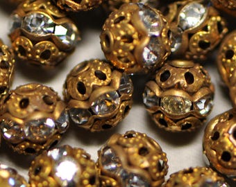 6 mm 20 Pieces Round Rhinestone Filigree Beads Vintage Style Antique Gold Tone 20É