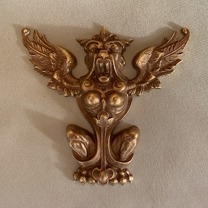 Vintage French Griffin Winged Claw Footed Lion Solid Raw Brass Stamping 1 Piece 30J