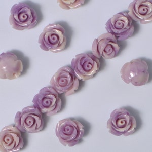 10 Pieces Faux Hand Carved Amethyst Rose Roses Flower Beads Vintage Style Resin 10mm Diameter