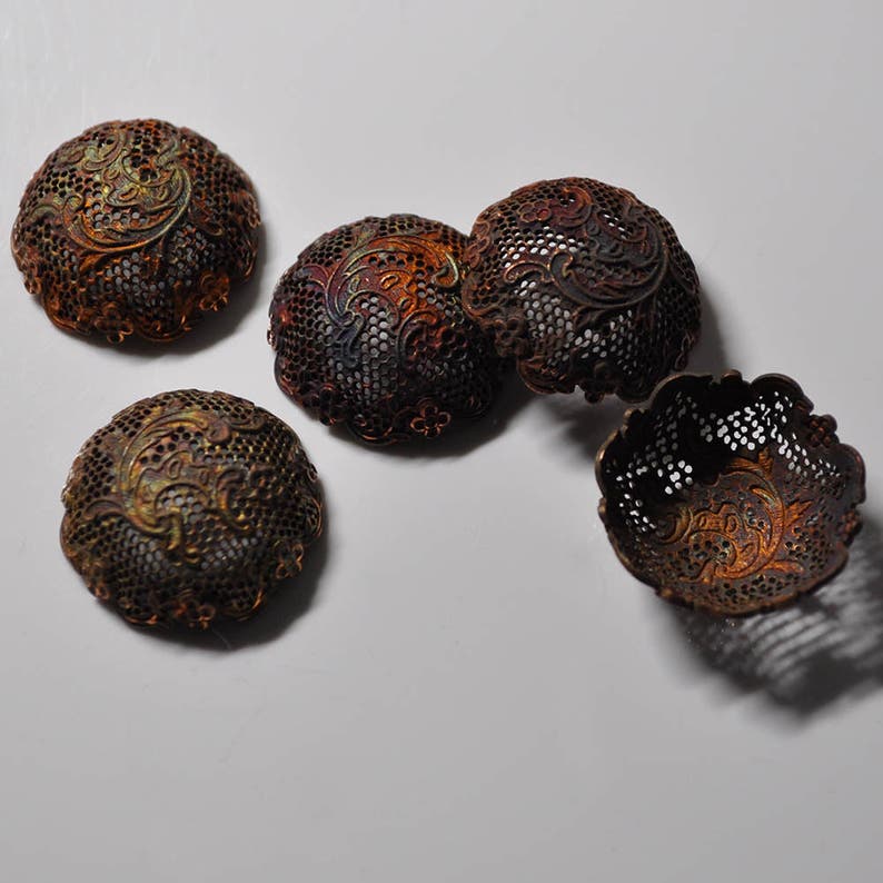 Large Antique Filigree Dapped Dome for Enameling French Lace Raw Brass 1 Piece 394J