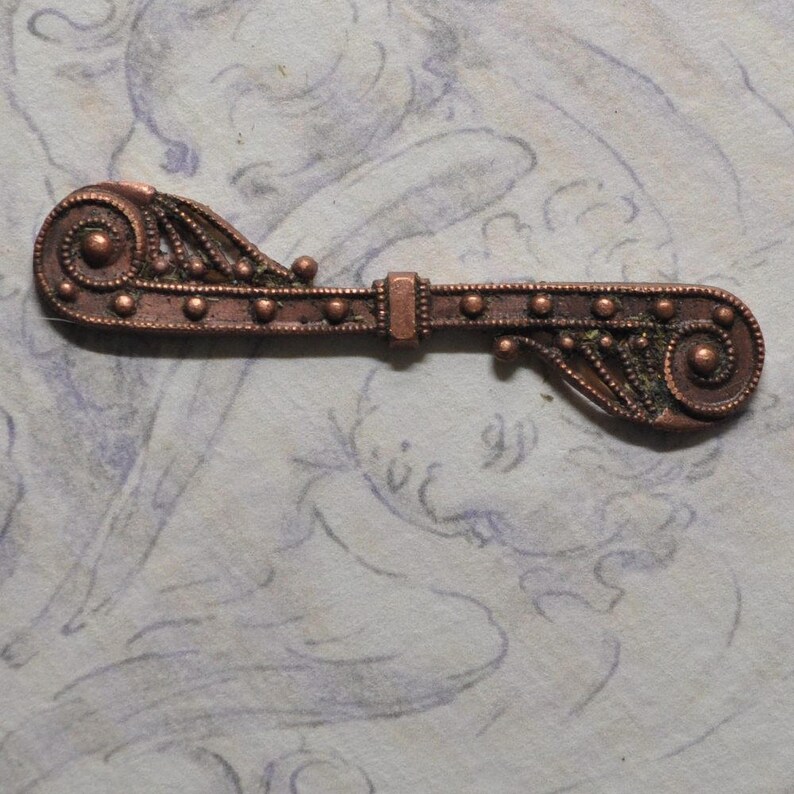 Vintage French Byzantine Style Thick Raw Brass Die Casting Bar Pin Barrette or Brooch Finding 1 Piece 349J