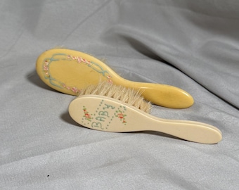 Baby Hair Brushes with Painted Backs, Set of Two