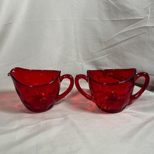 Imperial Glass - Ohio Old English Ruby Cream Kanna och Dubbelt Handtag Öppet Socker