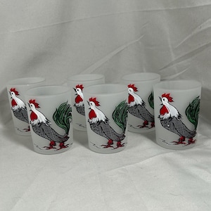 Hazel Atlas Satin Rooster Juice Glasses Tumblers, Set of Six
