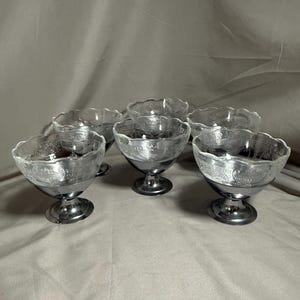 Depressionsglas Klare zweiteilige Glas- und Metall-Sorbets, 6er-Set