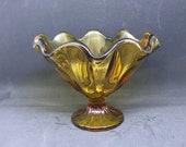Amber Glass Ruffled Footed Bowl