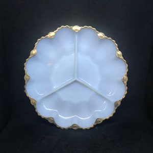 Anchor Hocking Fire King Verre à lait en or 22 carats Motif divisé Relish ronde Relish en trois parties