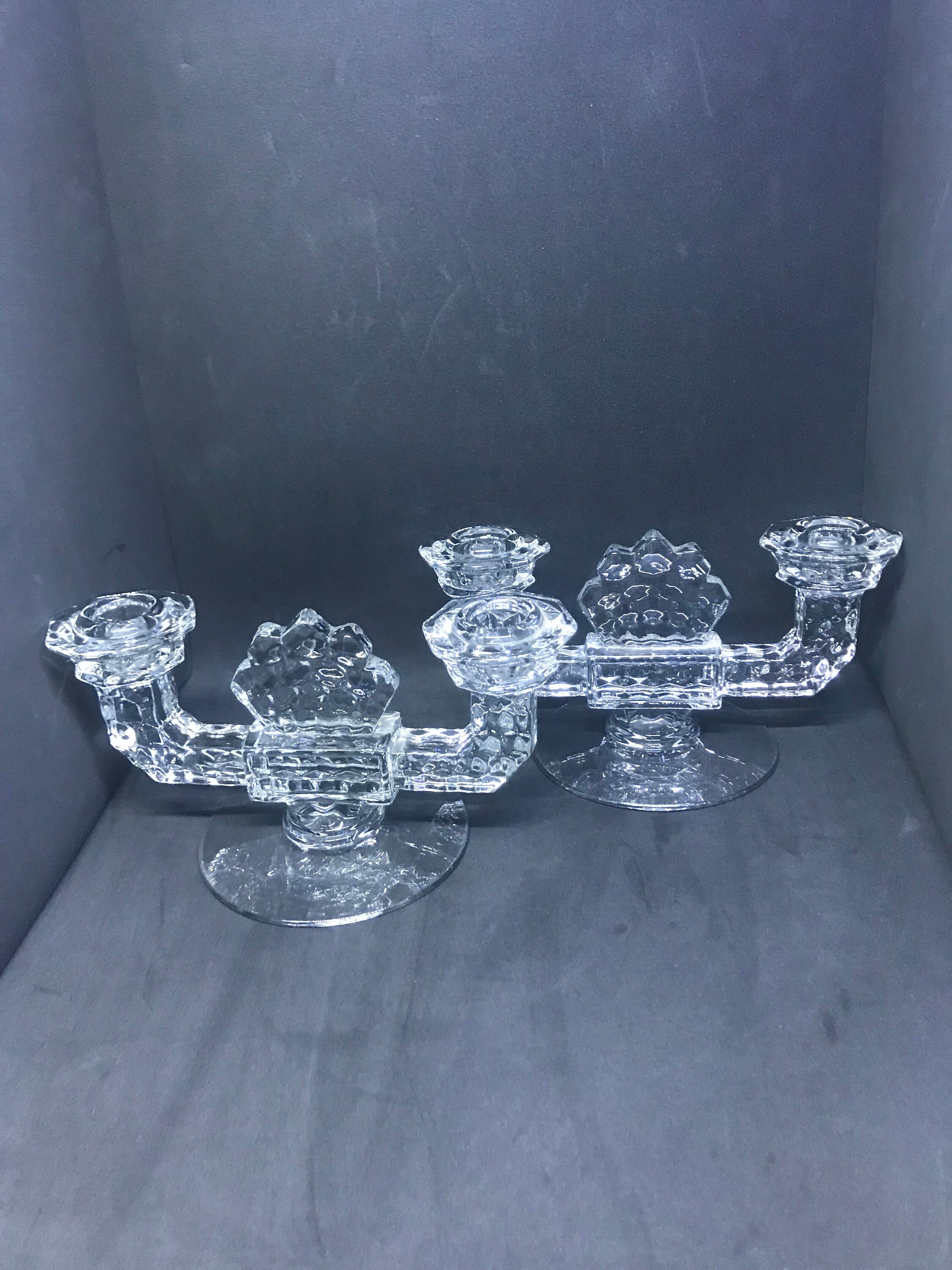 Fostoria Glass American Double Candle Holders Pair Etsy