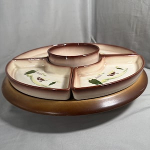 Brock of California ”Harvest” femdelad Lazy Susan – brun kant – komplett set – skivspelare i konstträ