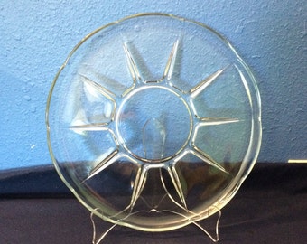 Vintage Glass Serving Plate, with Star Pattern and Scalloped Edge
