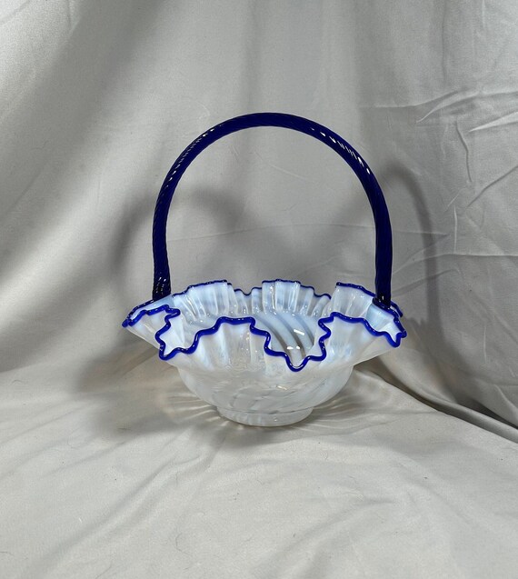 Fenton Glass Blue Ridge Spiral French Opalescent Basket 80th