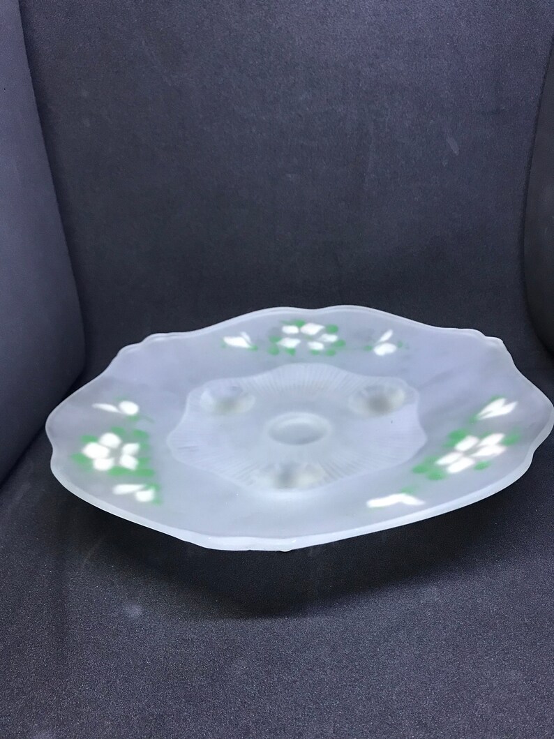 Lancaster Glass White Satin Opaque With Kay Pattern Hand Painted Flowers Three Toed Serving Plate Dining Serving Home Living Vadel Com