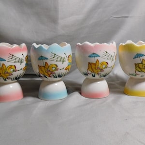 Singing Chick Egg Cups -- Lot of Four, Two Pink, One Blue and One Yellow