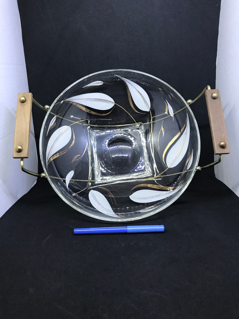 Mid Century Handpainted Bowl with Serving Cradle