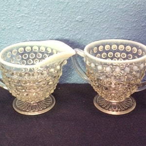 Anchor Hocking Moonstone Footed Creamer and Double Handled Open Sugar