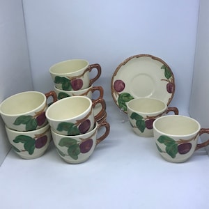 Franciscan Apple Pattern Cup and Saucer, Six Sets and Two Extra Cups