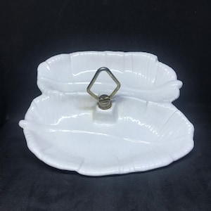 California Pottery Two Part Handled Feather/Leaf Tidbit Tray,  Nut Dish,  Candy Dish