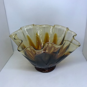 Amber Ruffled Art Glass Bowl