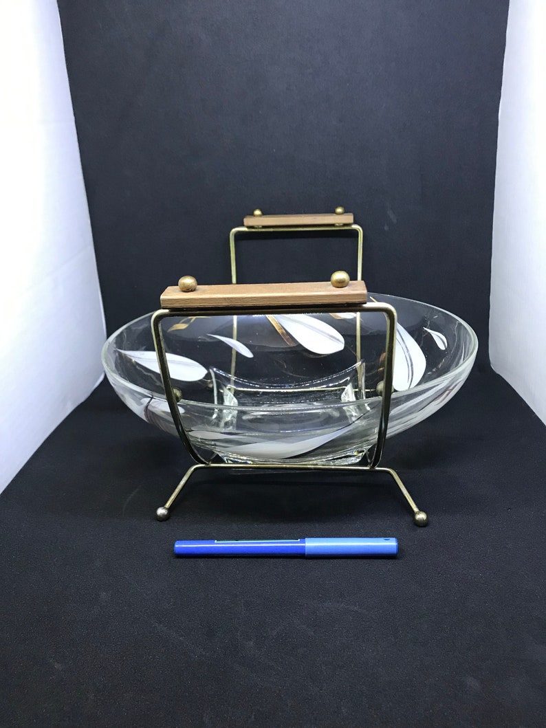 Mid Century Handpainted Bowl with Serving Cradle