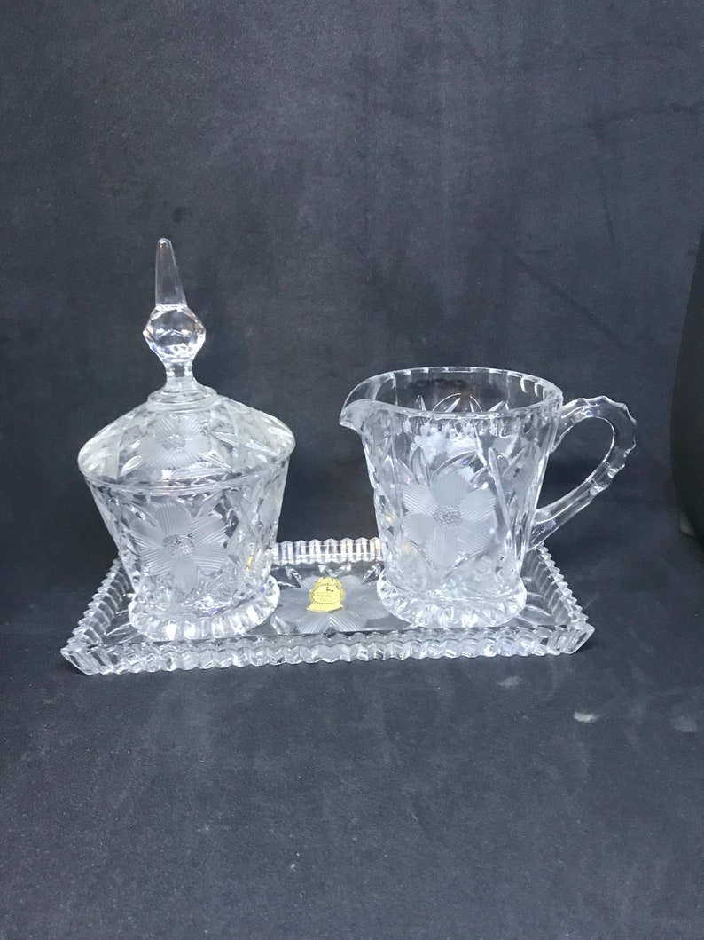 Imperlux Lead Crystal Cream and Sugar Set With Tray Made in Etsy New Zealand