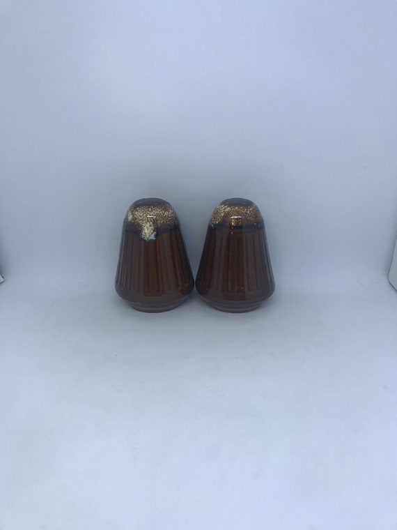 Monmouth Pottery Brown Drip Salt and Pepper Shaker Set Etsy