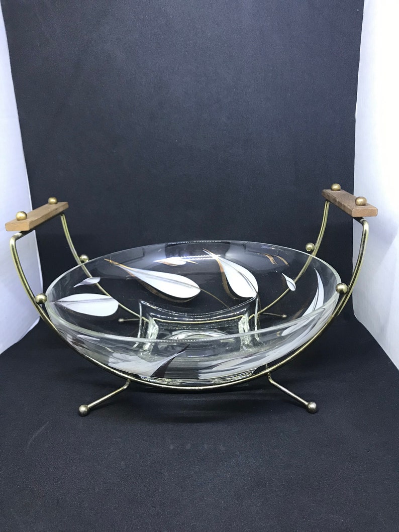 Mid Century Handpainted Bowl with Serving Cradle