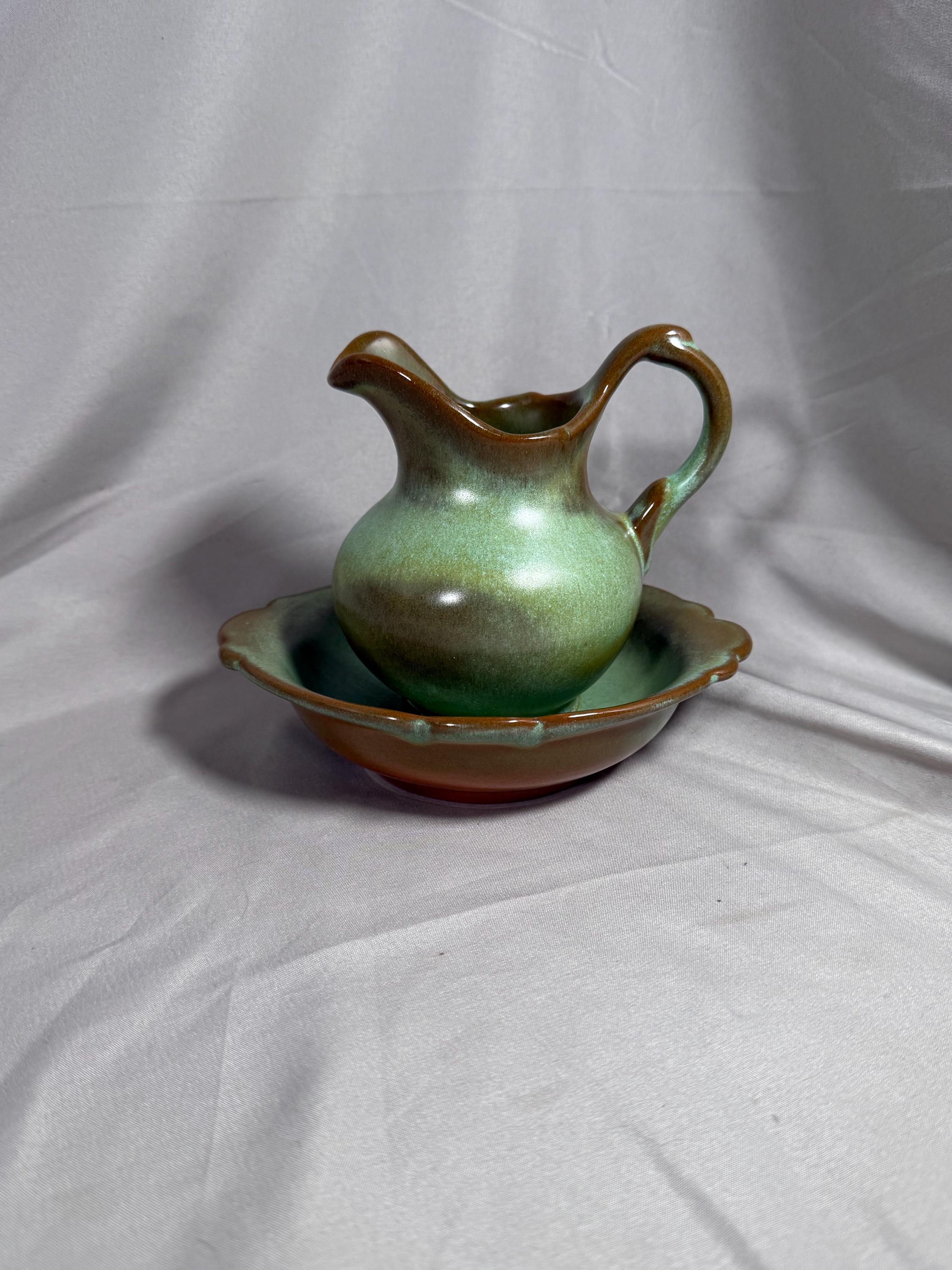 Frankoma Prairie Green Small Pitcher and Underbowl, 40A and