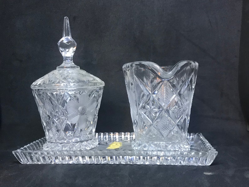 Imperlux Lead Crystal Cream and Sugar Set With Tray Made in Etsy New