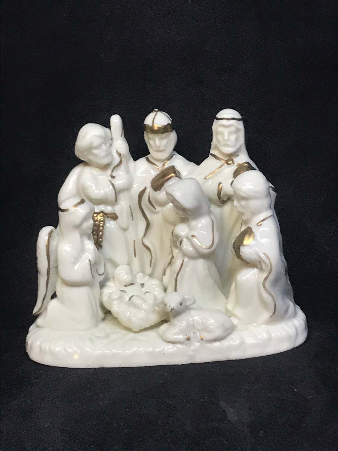 Nativity Scene One Piece White Ceramic With Gold Trim Etsy